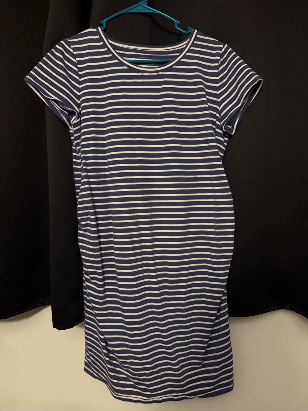 Navy and White Striped Maternity  Midi T-Shirt Dress